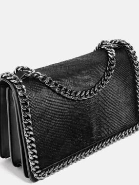 Zara Black Leather Crossbody Shoulder Bag